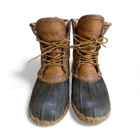 VTG LL Bean Maine Hunting Boots Leather Thinsulate Sz 7 Tan Gray Preppy Country - Picture 2 of 12